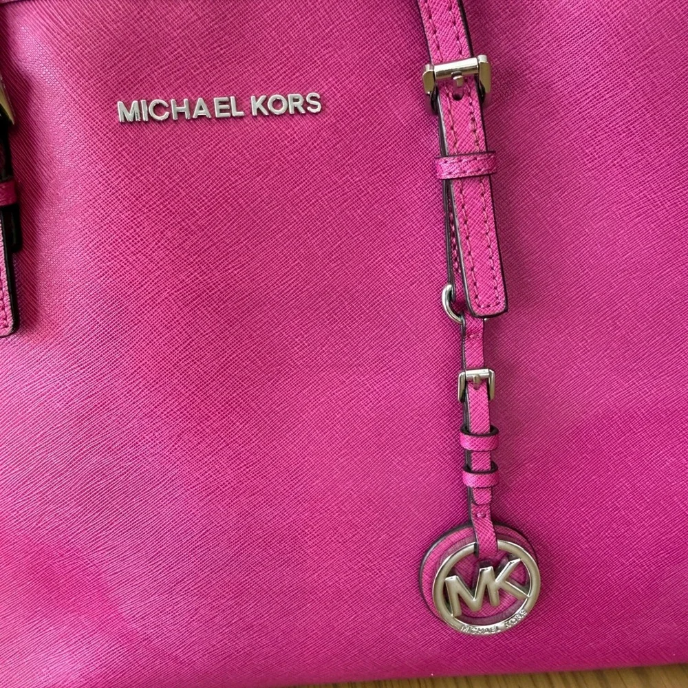 Michael Kors Saffiano Leather Tote Bag Womens Large Pink Barbie Preppy Travel